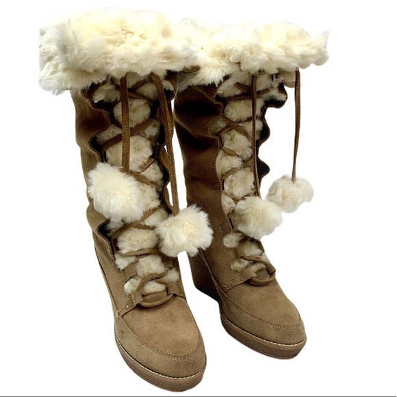 fur lined wedge boots